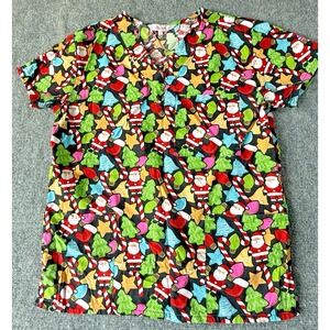Christmas,‎  Santa Claus Scrub Top Multicolor Women's XS